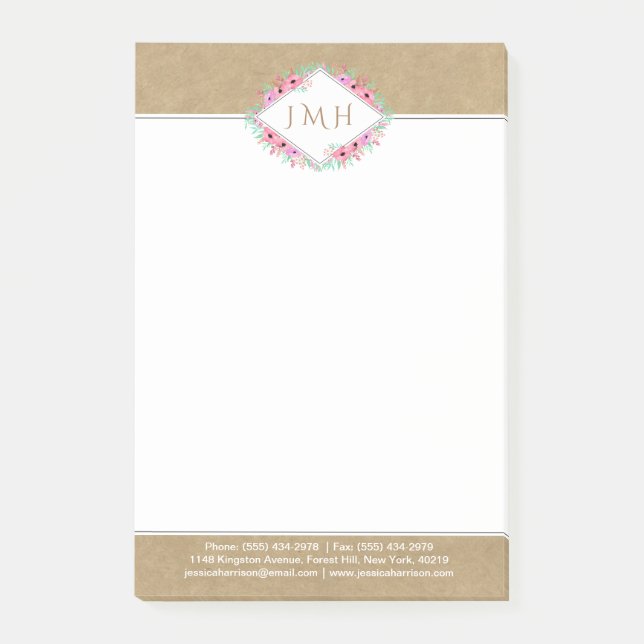 Elegantes Floral & Kraft Personal oder Geschäft Post-it Klebezettel (Vorderseite)