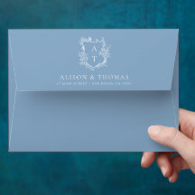 Elegantes Floral Monogram Wappen Dusty Blue Weddin