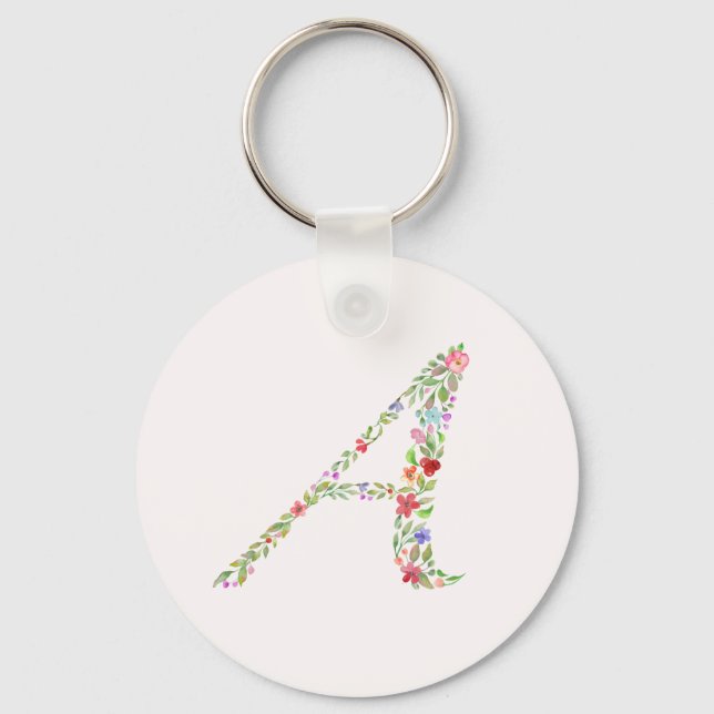 Elegantes Floral Monogramm Buchstaben A Schlüsselanhänger (Vorderseite)
