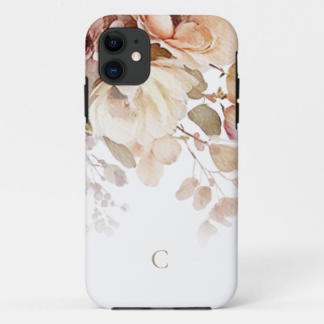 Elegantes Floral Monogramm Case-Mate iPhone Hülle (Rückseite)
