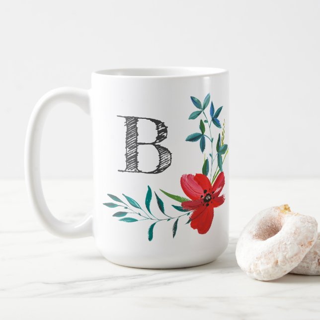 Elegantes Floral Monogramm Kaffeetasse (Mit Donut)