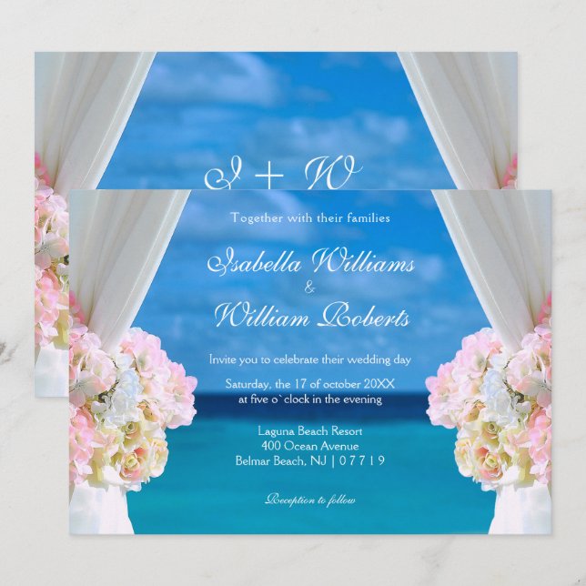 Elegantes Floral Ocean Beach Summer Wedding Gate Einladung (Vorne/Hinten)