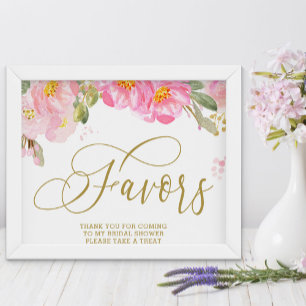 Elegantes Floral Pink Gold Favoriten Zeichen Poster