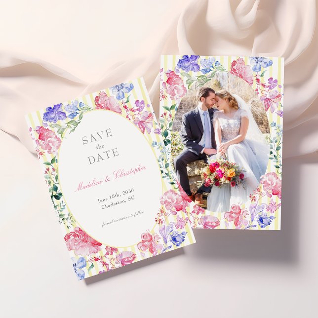 Elegantes Floral Regency Foto Hochzeit Save The Date (Von Creator hochgeladen)