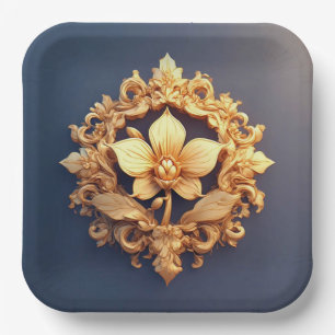 Elegantes Floral Relief Design mit Verzierten Deta Pappteller