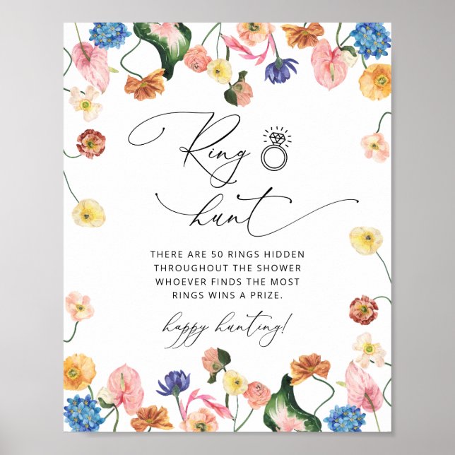 Elegantes Floral Ring Hunt Brautparty Spielzeichen Poster (Vorne)