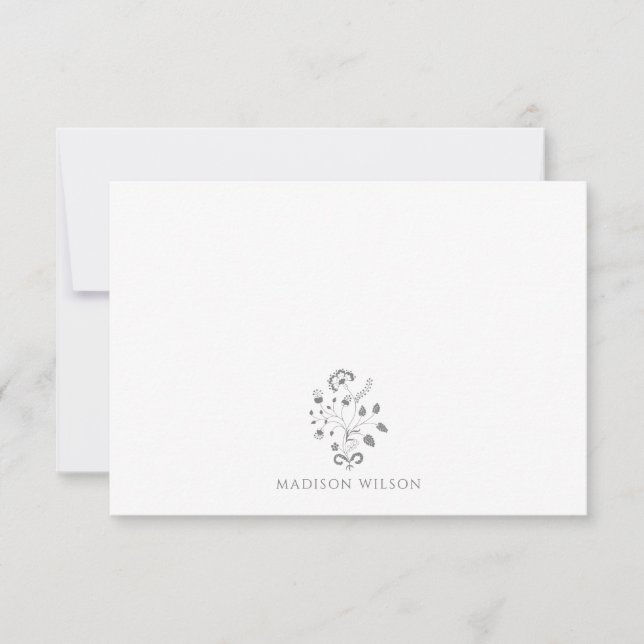 Elegantes Floral Vine Monogramm Mitteilungskarte (Vorderseite)