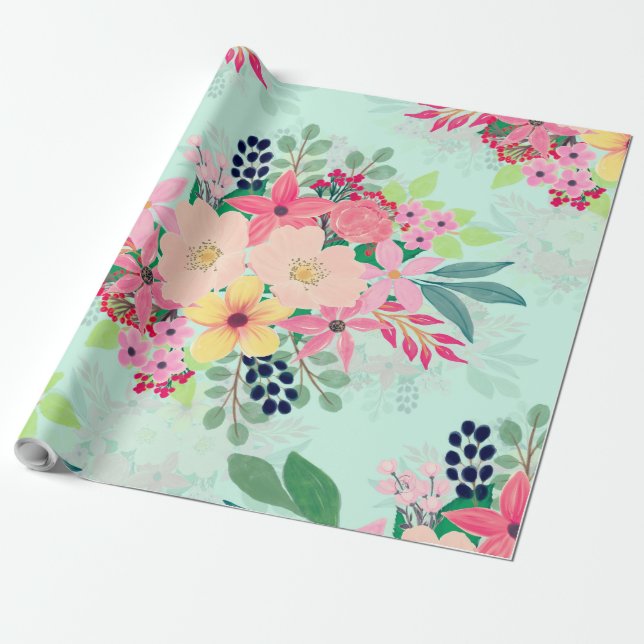 Elegantes Floral Watercolor Paint Shop Geschenkpapier (Ungerollt)