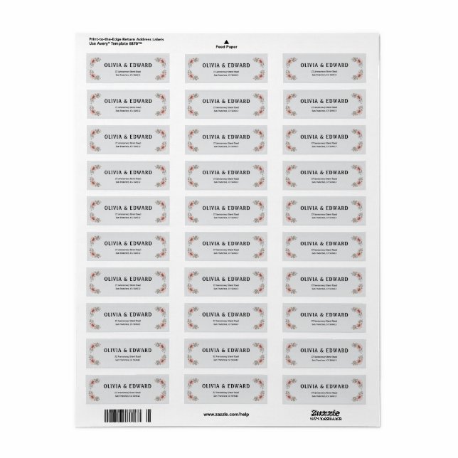 Elegantes Floral Wedding Custom Address Label (Vorne)