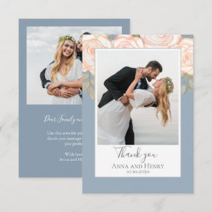 Elegantes Floral Wedding Dusty Blue Foto Vielen Da Dankeskarte