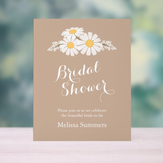 Elegantes Floral White Daisies Brautparty Beige Acrylschild (Neutral)