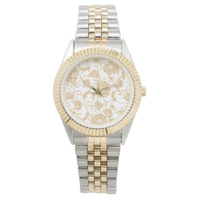 Elegantes Floral White Gold Armbanduhr (Vorderseite)
