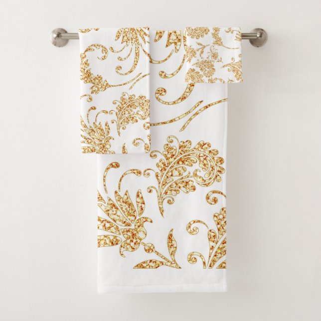 Elegantes Floral White Gold Badhandtuch Set (Insitu)