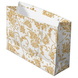 Elegantes Floral White Gold Große Geschenktüte