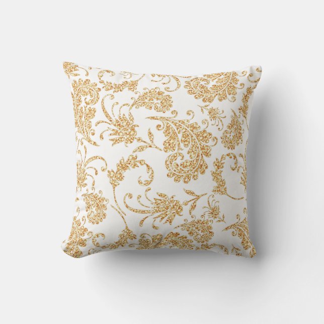 Elegantes Floral White Gold Kissen (Vorderseite)