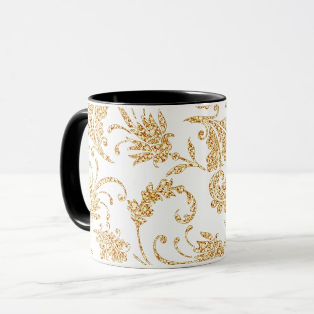 Elegantes Floral White Gold Tasse (Vorderseite Links)