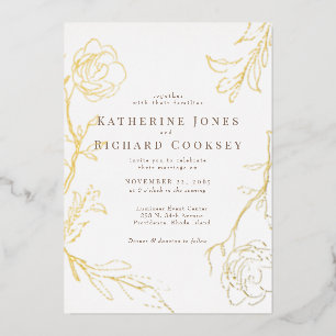 Elegantes Floral White Wedding Gold Folieneinladung