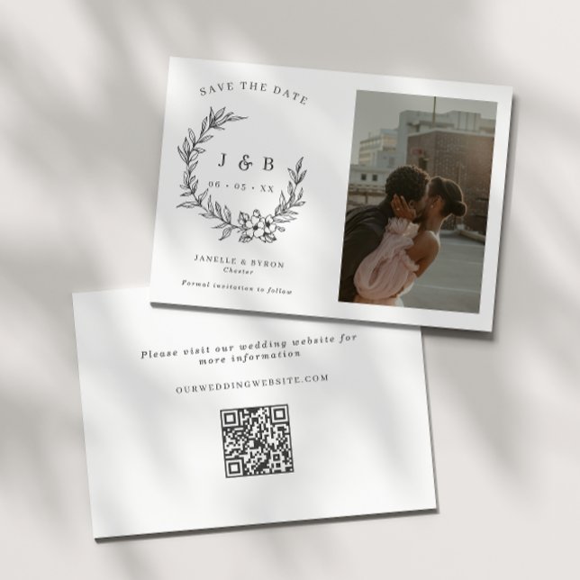 Elegantes Floral Wreath Monogramm-Foto Save The Date (Von Creator hochgeladen)