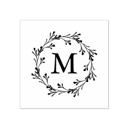 Elegantes Floral Wreath Monogramm Gummistempel