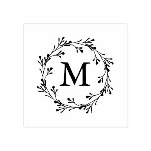 Elegantes Floral Wreath Monogramm Gummistempel