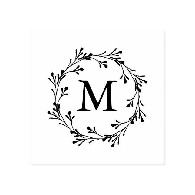 Elegantes Floral Wreath Monogramm Gummistempel (Prägung)