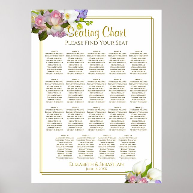 Elegantes florales 19 Tisch Hochzeitsdiagramm Poster (Vorne)