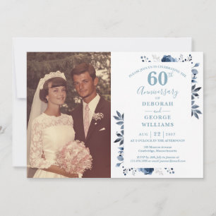 Elegantes florales 60-jähriges Hochzeitsszenario-F Einladung