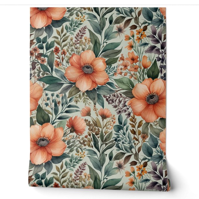Elegantes florales Aquarellmuster Tapete (Abrollen)