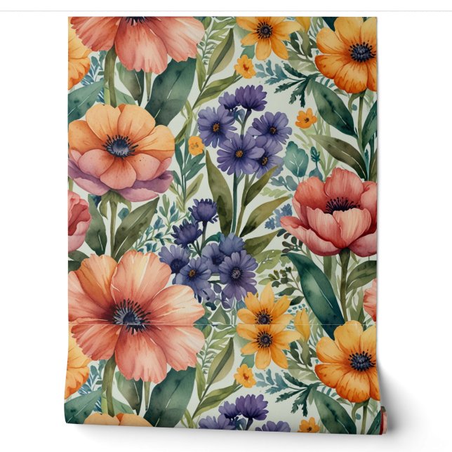 Elegantes florales Aquarellmuster Tapete (Abrollen)