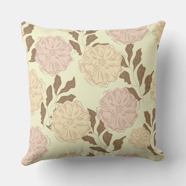 Elegantes, florales Beige Muster Kissen (Rückseite)