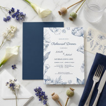 Elegantes Florales Blau Lineart Probedinner