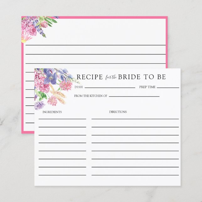 Elegantes florales Brautparty | Rezeptkarten (Vorne/Hinten)