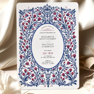 Elegantes florales Burgund und Hochzeit der Marine Einladung