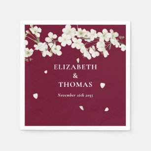Elegantes florales Burgundy Wedding White Blossom Serviette