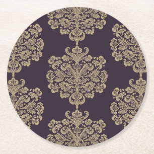 Elegantes florales Chic goldenes Damastmuster Runder Pappuntersetzer