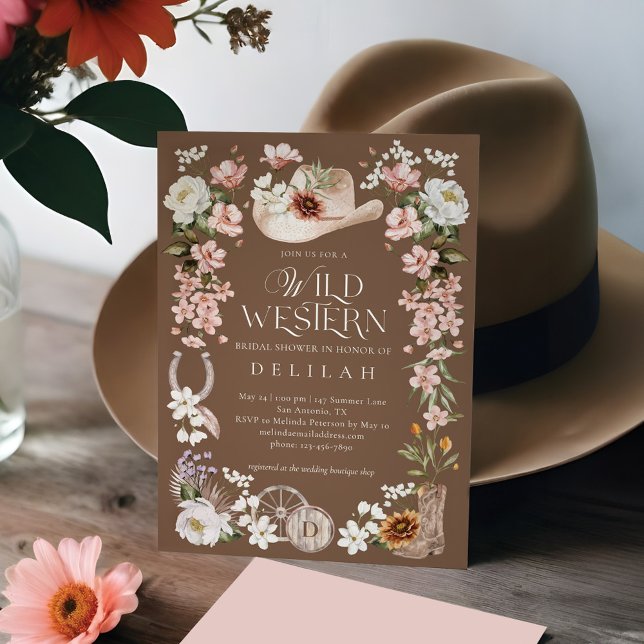 Elegantes florales Cowgirl Wild Western Brautparty Einladung (Elegant Floral Cowgirl Wild Western Bridal Shower Invitation)