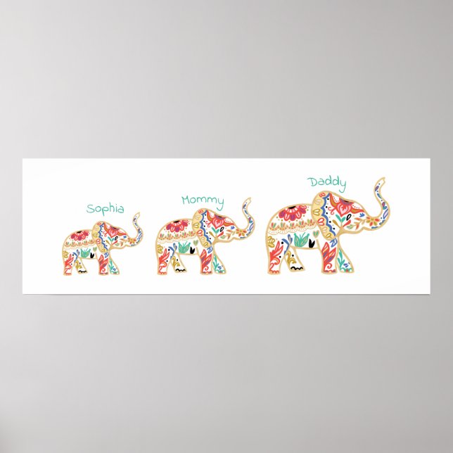 Elegantes, florales Dekoratives Verziertes Elefant Poster (Vorne)