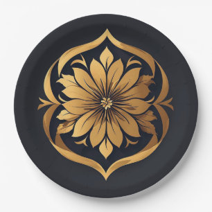Elegantes florales Design mit Betonung auf goldene Pappteller