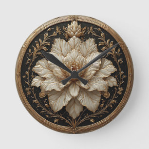Elegantes florales Design mit goldenen Verzierunge Runde Wanduhr