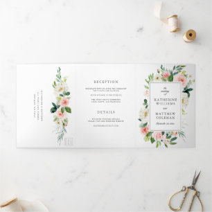 Elegantes, florales Foto-Hochzeit Dreifach Gefaltete Einladung