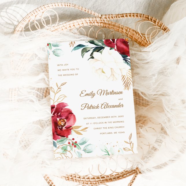 Elegantes florales Foto Weihnachten Hochzeit Einladung (Von Creator hochgeladen)