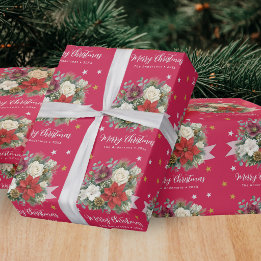 Elegantes Florales Frohe Weihnachten Benutzerdefin Geschenkpapier