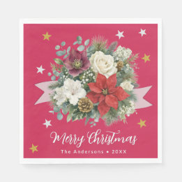 Elegantes Florales Frohe Weihnachten Benutzerdefin Serviette