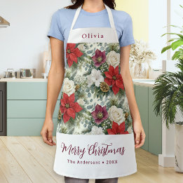 Elegantes Florales Frohe Weihnachten Benutzername Schürze