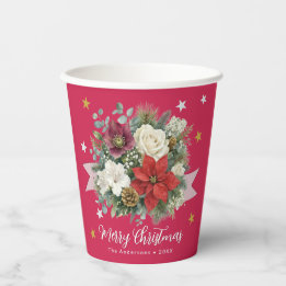 Elegantes Florales Frohe Weihnachten Personalisier Pappbecher