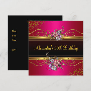 Elegantes Florales Fuchsia Rosa Gold Juwel Geburts Einladung