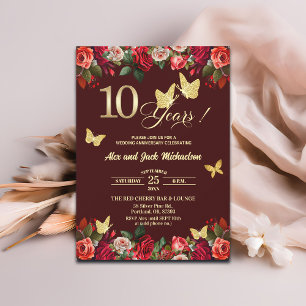 Elegantes Florales Gold 10. Hochzeitsjubiläum Einladung