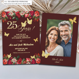 Elegantes Florales Gold 25. Hochzeitsjubiläumsfoto Save The Date