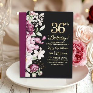 Elegantes Florales Gold 36 Geburtstagsfeier Einladung