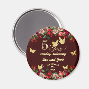 Elegantes Florales Gold 5. Hochzeitsjubiläum Magnet